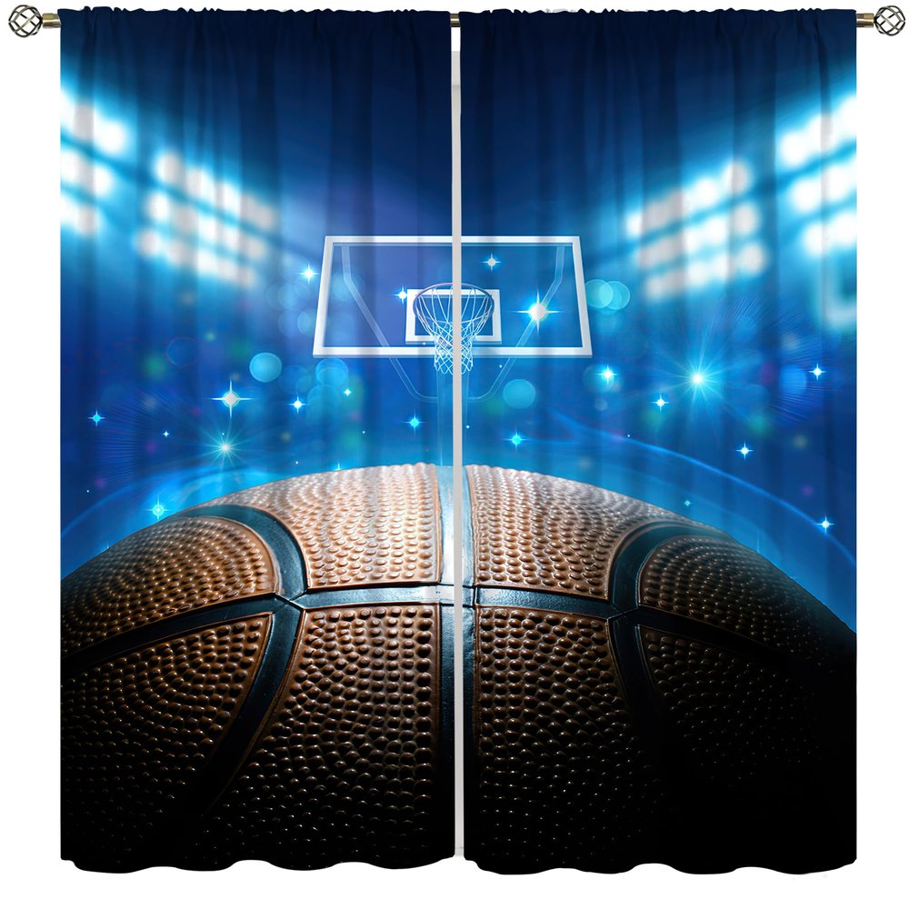 3D Basketball Curtains, Sports Theme Court Arena Stadium Stadium Teenage Boys Bedroom Decoration Game Match Living Room Curtains,72X63 Inch