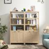 SICOTAS Bookshelf 5 Tier Book Shelf Rattan Boho 71" Tall Bookcase with Doors Storage Shelves Large Bookshelves Farmhouse Bookcases Library Book Case for Living Room Bedroom Home Office Kitchen view 2
