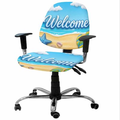 Computer Office Chair Cover, Welcom Beach Summer Orange Slippers Starfish Shell Split Stretchable Chair Seat Covers, Polyester Removable Washable Universal Desk Rotating Chair Slipcover Protector