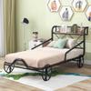 RIDFY Twin Car Bed with 4 Wheels/Guardrails/Storage Shelf for Kids Teens Boys Girls, Metal Platform Bed Frame, Mattress Foundation Camas, Noise Free, No Box Spring Needed (Black) view 1