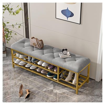 Velvet Upholstered Shoe Bench Shoe Rack Bench Luxurious Entryway Bench with Boots Storage Modern Shoe Storage Bench Entry Shoe Organizer Furniture,Gray,100x30x46cm