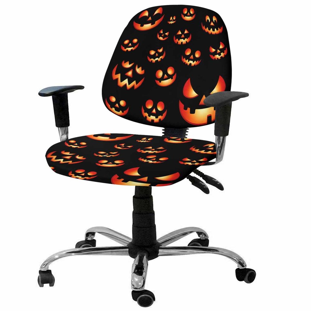 Gsypo Computer Office Chair Cover, Halloween Pumpkin Horriable Split Stretchable Chair Seat Covers, Polyester Removable Washable Universal Desk Rotating Chair Slipcover Protector