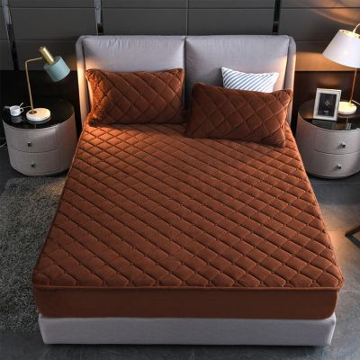 LMXSHJI Fitted Sheet Quilted Layer Crystal Velvet Fabric Mattress Protector Cover Non-Slip Elastic Band Fixation Single Double (Color : Brown, Size : 140x190cm+28cm)