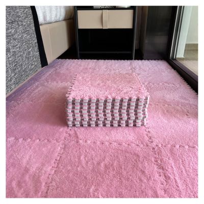 10pcs Interlocking Carpet Shaggy Soft EVA Foam Mats, Fluffy Area Rugs Carpet Floor Tiles, Puzzle Play Mat for Bedrooms, Studies, 12x12inch(Color:Pink)