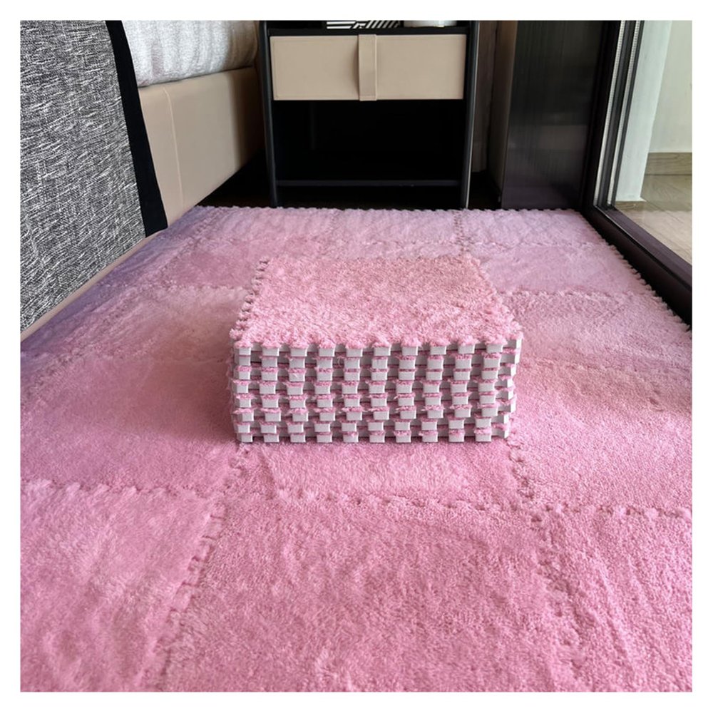 10pcs Interlocking Carpet Shaggy Soft EVA Foam Mats, Fluffy Area Rugs Carpet Floor Tiles, Puzzle Play Mat for Bedrooms, Studies, 12x12inch(Color:Pink)