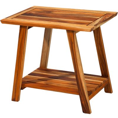 Bme Premium Teak 2-Tier Shower Bench, Space-Saving Multifunctional Wooden Shower Shelf, Easy Install with Anti-Rust Hardware & Adjustable Leveler
