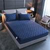 LMXSHJI Fitted Sheet Quilted Layer Crystal Velvet Fabric Mattress Protector Cover Non-Slip Elastic Band Fixation Single Double (Color : Navy Blue, Size : 200x220cm+28cm) view 2