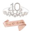 10th Birthday Tiara and Sash for Girls, Silver Butterfly 10 Bday Crystal Rhinestone Crown and Glittered Its My 10th Birthday Sash for Girls 10 years Old Bday Party Decorations view 1
