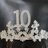 10th Birthday Tiara and Sash for Girls, Silver Butterfly 10 Bday Crystal Rhinestone Crown and Glittered Its My 10th Birthday Sash for Girls 10 years Old Bday Party Decorations view 2