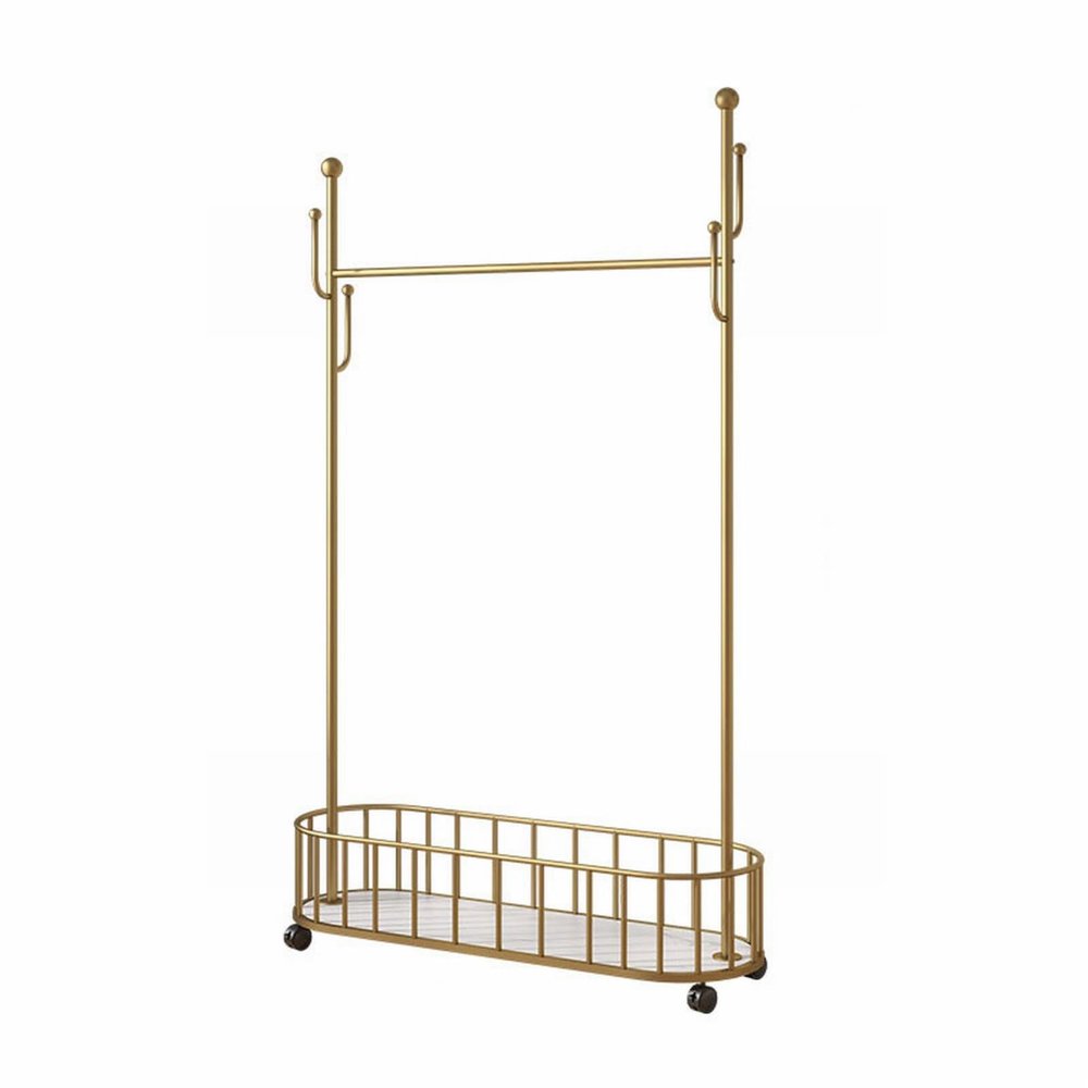 ELZEM Metal Coat Racks, Standing Coat Rack with Storage Basket, Modern Coat Tree with Crossbar and 4 Hooks, Entryway Coat Racks for Handbags, Clothing C,100