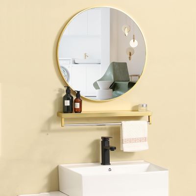 ACHZYFT 70 X 70cm Round Mirror for Walls, Black Metal Frame, with Shelf, Large Circle Mirror for Bathroom, Bedroom, Living Room, Entryway, Modern Style(Size:40X40CM,Color:Gold)