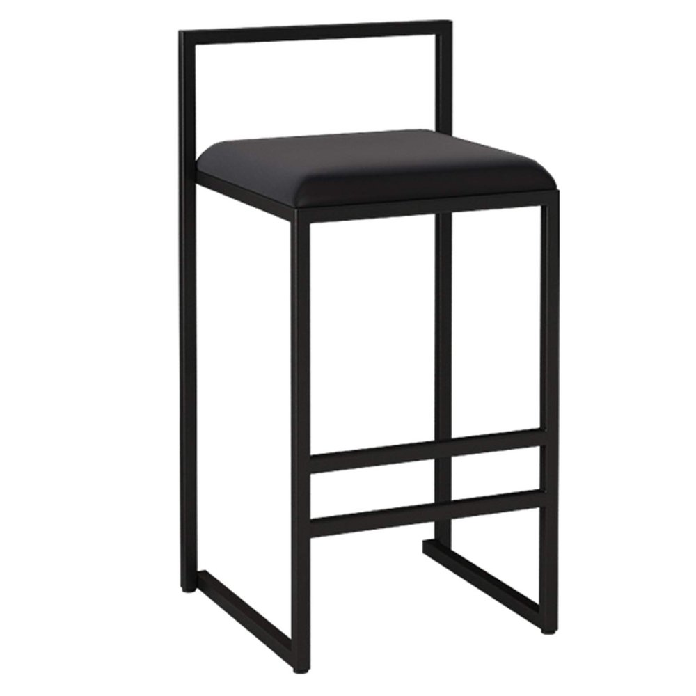 AZMANI Barstool Counter Height with Back and Footrest,Metal Iron Frame Velvet Upholstered Seat for Kitchen Barstools Dining Bar Chairs for Kitchen Island,Black,65cm(25.59in)