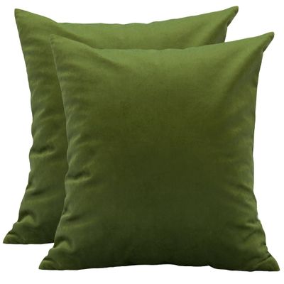 TangDepot Pack of 2 Solid Velvet Throw Pillow Covers, Cushion Shams, Super Luxury Soft Pillow Cases, Square Pillow Shells - (16x16 Inch 2 Pieces, Kiwi)