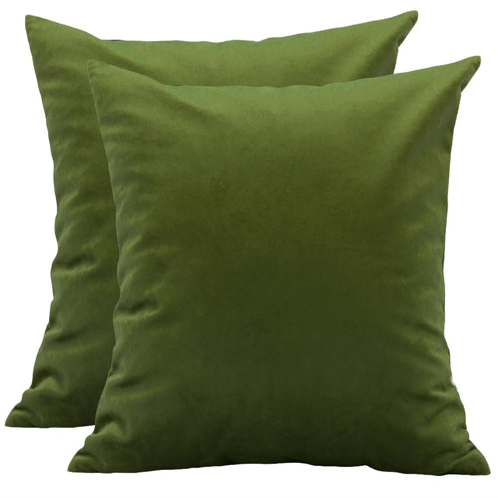 TangDepot Pack of 2 Solid Velvet Throw Pillow Covers, Cushion Shams, Super Luxury Soft Pillow Cases, Square Pillow Shells - (16x16 Inch 2 Pieces, Kiwi)