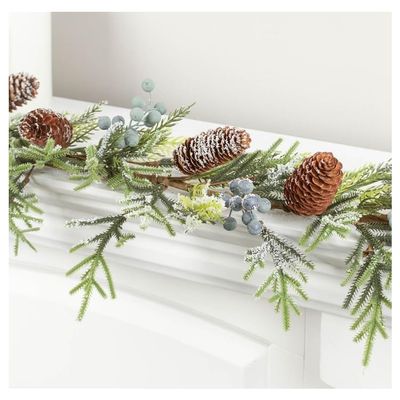 Factory Direct Craft Artificial Berry Pine Cone and Frosted Pine Garland for Christmas Displays and Holiday Decorations - 64 Inches Long