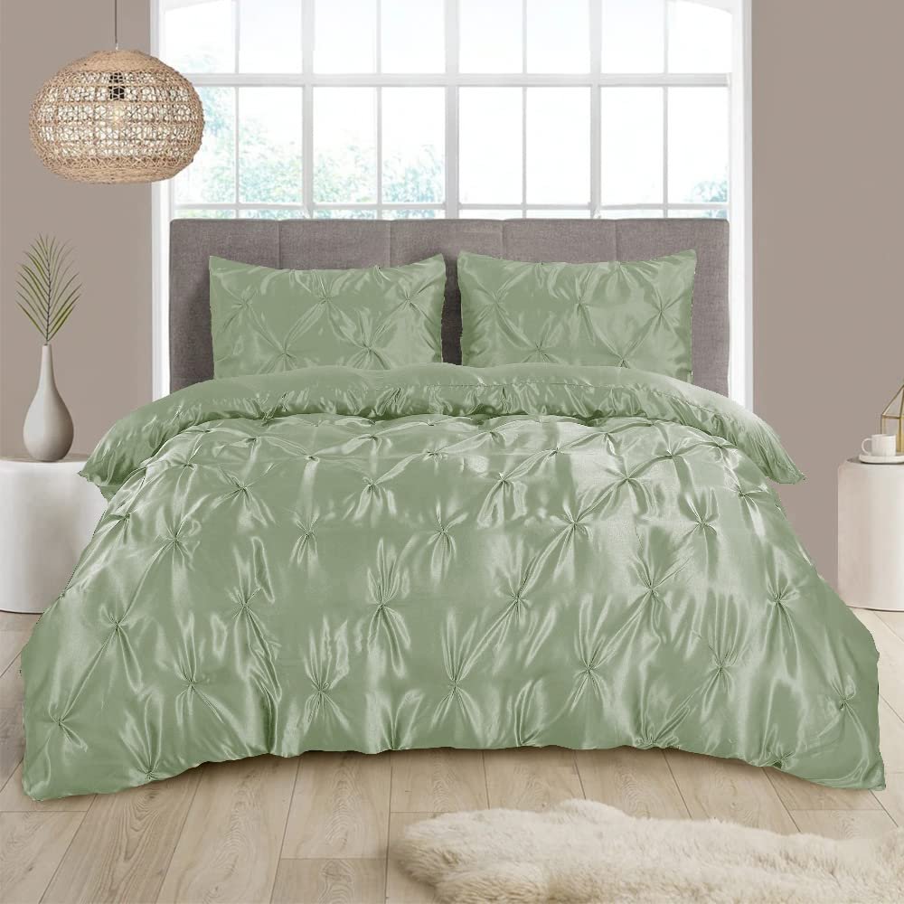 1 Pieces Satin Duvet Cover Palatial King Size Set, Luxury Silky Like Sage Duvet Cover Bedding Set with Zipper Closure, only 1 Duvet Cover (Sage,Palatial King (120''x98''))