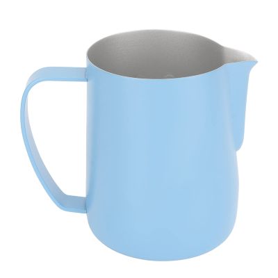 600ml Milk Frothing Pitcher, Stainless Steel Milk Coffee Steaming Pitcher with Point Mouth, Frother Steamer Cup, Multifunction Milk Jug Cup for Coffee Making, Latte Art, Cappuccino(Light Blue)
