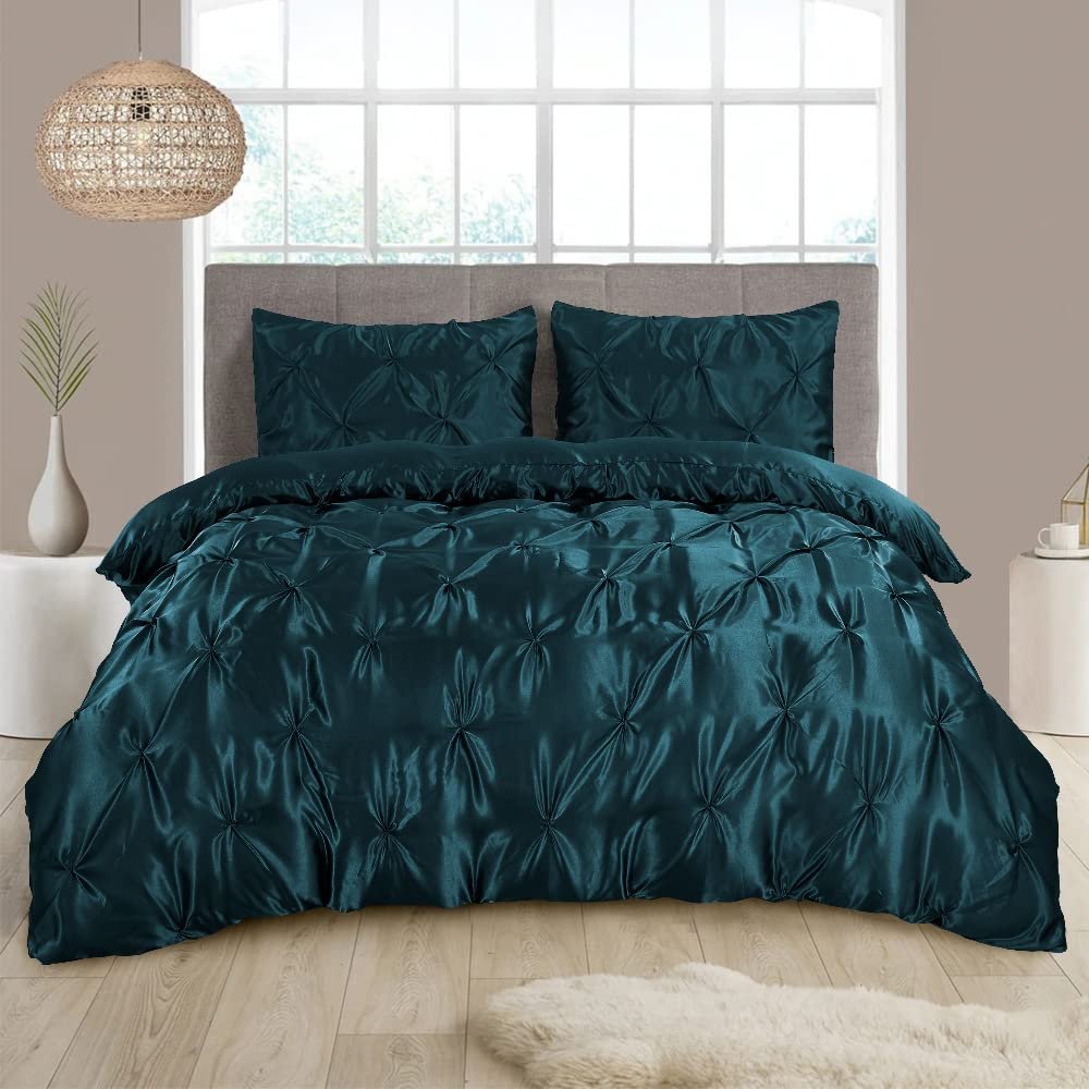 1 Pieces Satin Duvet Cover Eastern King Size Set, Luxury Silky Like Teal Duvet Cover Bedding Set with Zipper Closure, only 1 Duvet Cover (Teal,Eastern King (118'' x 110''))