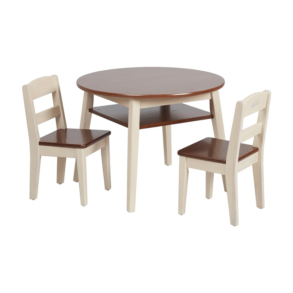 ECR4Kids Hideaway Table and Chair Set, Kids Furniture, Dark Walnut/Antique White, 3-Piece