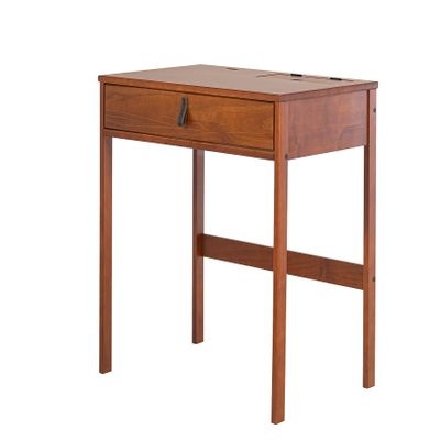 memomad Bali 35 Desk  Modern Sturdy Home Office Solid Wood Desk with Drawer and Compartment - Solid Pine Wood - Noise Free - Freestanding (35 Width, Caramel Brown Wood)