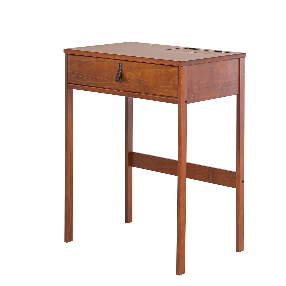 memomad Bali 35 Desk Modern Sturdy Home Office Solid Wood Desk with Drawer and Compartment - Solid Pine Wood - Noise Free - Freestanding (35 Width, Caramel Brown Wood)