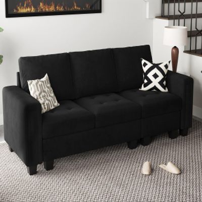 Belffin Velvet Modular Sofa Couch 3 Seater Sofa Couch for Living Room Black