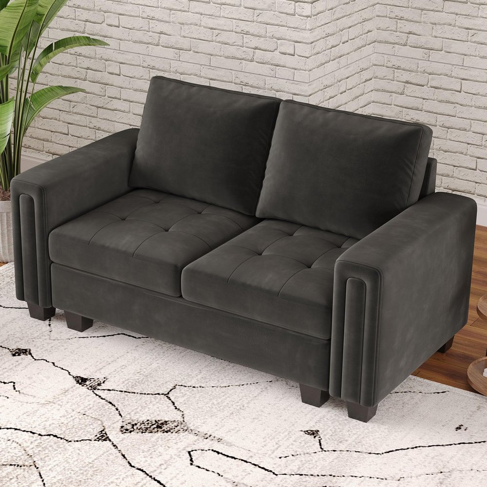 Belffin Velvet Modular Loveseat Sofa Couch 2 Seater Sofa Love Seats for Small Space Grey