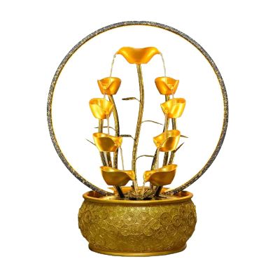 Tabletop Fountains Indoor Fountain Tabletop Fountain Waterfall Fountains Relaxation Water Feature Feng Shui Good Luck Wealth Desktop Fountain with Light Home and Office Indoor Decor, Gold Desktop Wate
