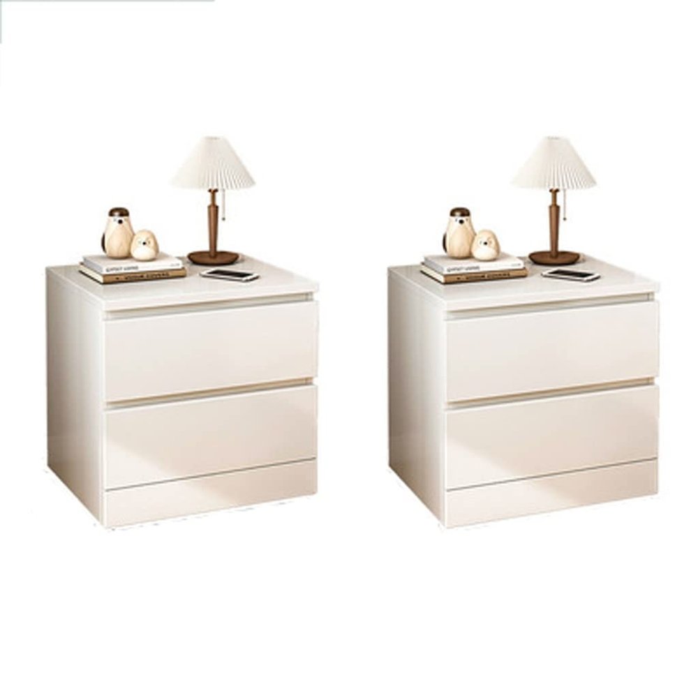 Nightstands 1pc White Bedside Table Modern Hotel Rental Storage Cabinet Home Bedroom Cabinet with Double Drawer Design End Tables Bedroom