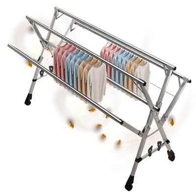 ATYUJKB Clothes Drying Rack Folding Outdoor, Garment Rack On Wheels with Shelf, Laundry Stand Organizer, Stainless Steel 5 Rod Clothes Dryer Rack, Saves Space (160cm/63in)
