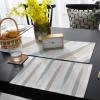 Abstract Table Mats Set of 6 With Table Runner 90 Inches Long,Cotton Linen Tablerunner Burlap Kitchen Dining Placemats for Wedding/Coffee/Dress Party,Beige Teal Geometric Minimalistic Brush Stripes view 4