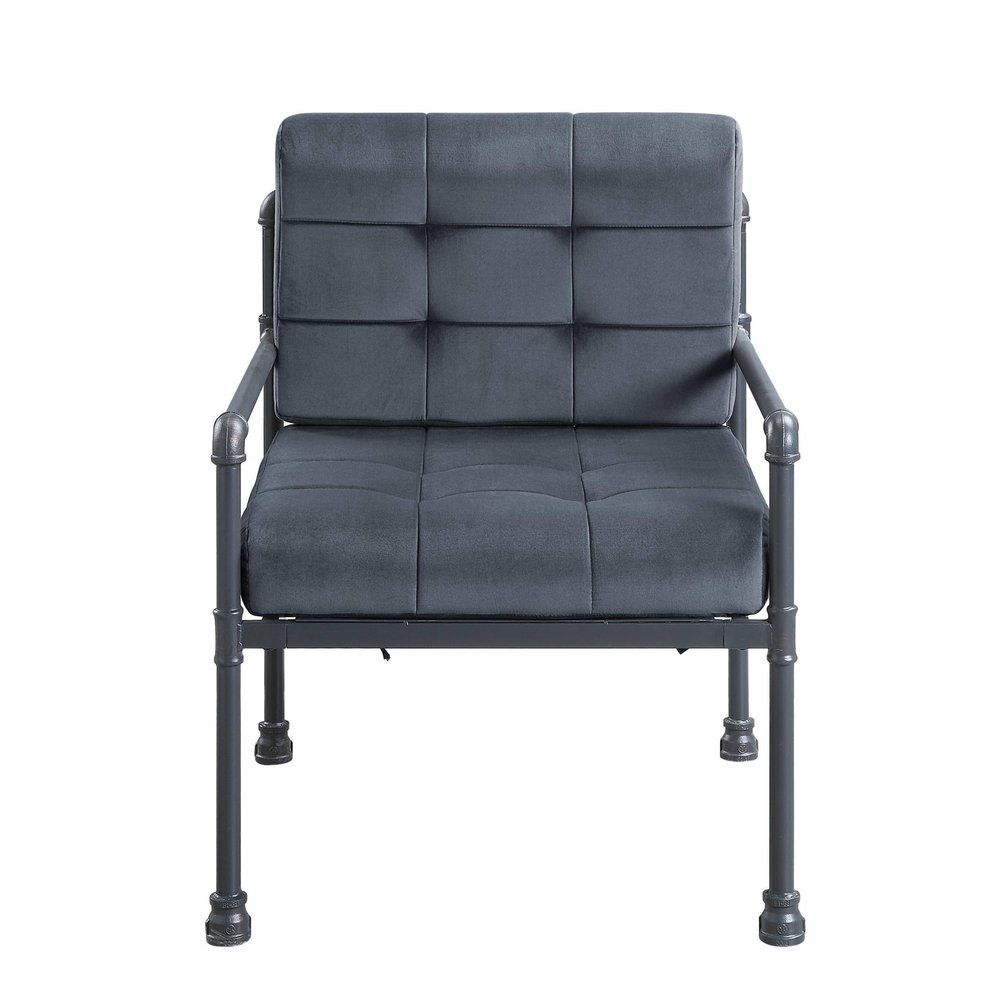 HomeRoots 27" Gray Velvet and Steel Arm Chair