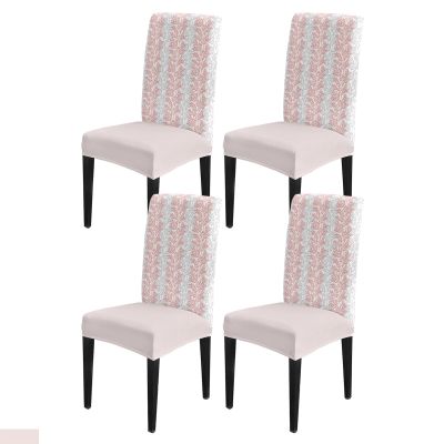 Blush Pink Dining Chair Cover Set of 4,Stretch Chair Protectors Slipcover,Spandex Kitchen Chair Seat Back Cushion Slip Cover for Dining Room,Party,Hotel,Ceremony Farmhouse Country Forest Leaves Grey