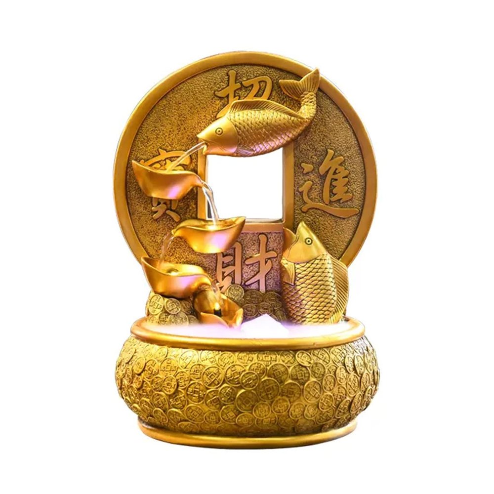 Tabletop Fountains Golden Koi Fish Desktop Fountain Waterfall Decoration with Light Portable Tabletop Decorative Fortune and Good Luck Meditation Waterfall for Office Living Room Craft Desktop Water F