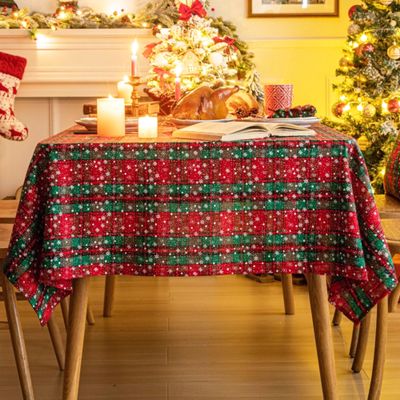 AQOTHES Red Green Plaid Snowflake Christmas Tablecloth 60x84, Tartan Table Cloth Decorations, Winter Holiday Tablecloths for Rectangle Tables Parties Dining Farmhouse Kitchen Decor