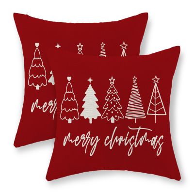 GOLIANDA Christmas Pillow Covers 18x18 Set of 2 Christmas Decor Linen Pillowcase Winter Christmas Decorative Red Throw Pillows Christmas Tree Holiday Decor Outdoor Cushion Covers for Couch Home Decor