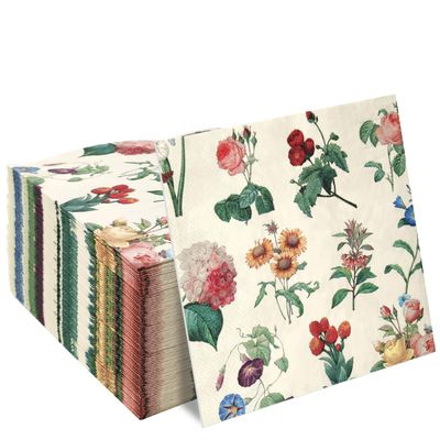 50 Pieces 3-ply Disposable Hand Towels Vintage Flower Cocktail Napkins Beverage Napkins Floral Paper Napkins for Wedding Birthday Party Bathroom Napkins Guest Disposable