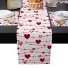 Valentine's Day Table Mats Set of 6 with Table Runner 90 Inches Long,Cotton Linen Tablerunner Burlap Kitchen Dining Placemats for Wedding/Coffee/Dress Party,Saint Red Pink Love Heart Romantic Stripes view 2