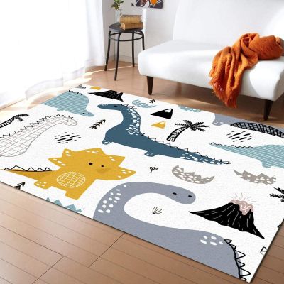 Cartoon Dinosaur Area Rug, Cute Coconut Tree Volcano Non Slip Noise Reduction Kids Rugs, Machine Washable Durable Carpet for Indoor Bedroom Living Room Office Decor Rug - 5 ft x 6 ft