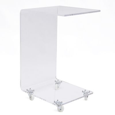 YINZINR Acrylic C-Shape Clear Sofa Side Table Tea End Table Transparent Coffee Desk w/Wheels
