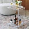 YINZINR Acrylic C-Shape Clear Sofa Side Table Tea End Table Transparent Coffee Desk w/Wheels view 2