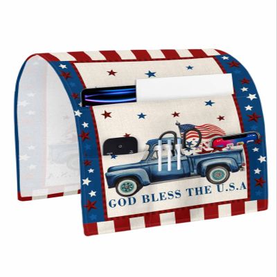 LBCASA Sofa Armrest Organizer Bedside Caddy, 4th of July Truck Non Slip Couch Remote Control Holder, Independence Day American Flag Star Patriotic Arm Chair Caddy with Pocket for Phone, 13''x35''
