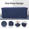 BDDC Table Skirts for Rectangle Tables 6ft - One-Piece Navy Blue Tablecloths and Skirt, Wrinkle Resistant Ruffles Elastic Cover for Banquets, Weddings, Events, Parties view 2