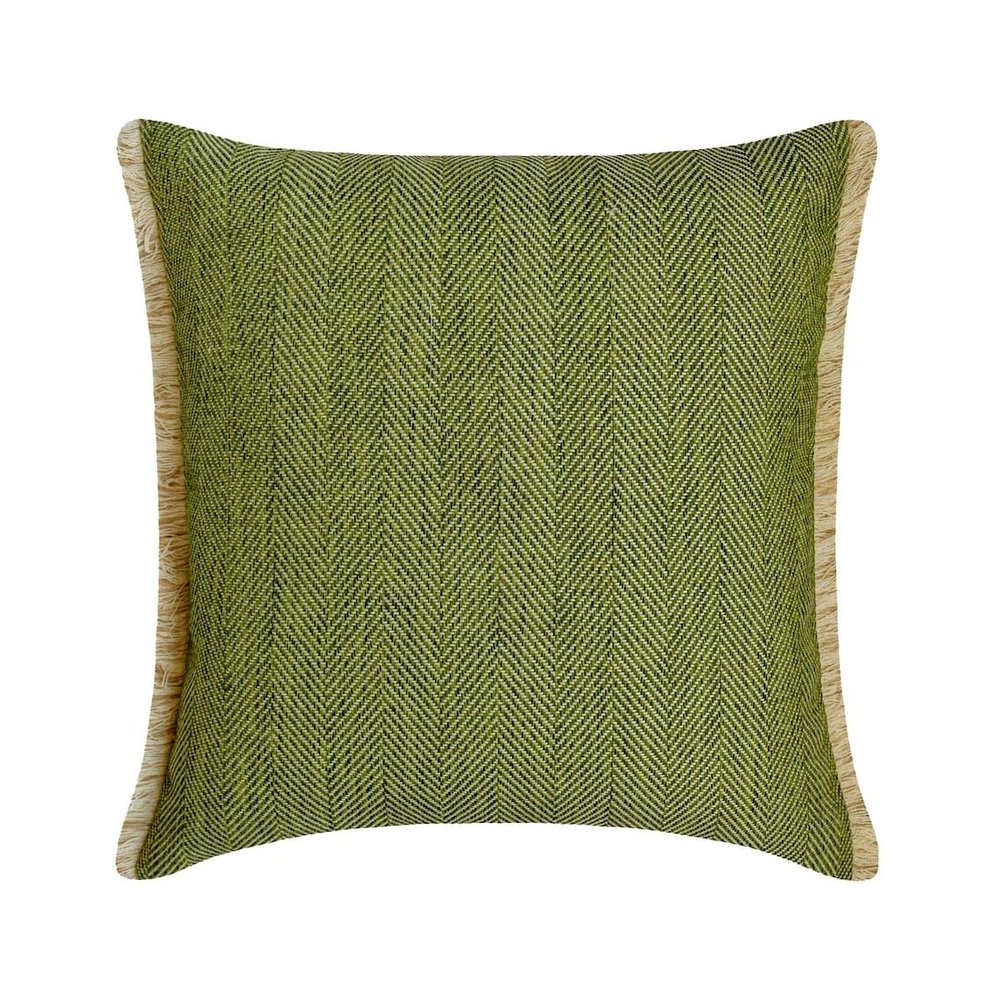 The HomeCentric Decorative Green 18"x18" (45x45 cm) Throw Pillows, Jute Textured, Chevron, Lace for Couch, Geometric Pattern Modern - Evergreen Jute
