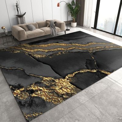 Modern Light Luxury Texture Area Rug, Black Gold Marble Pattern Indoor Non-Slip Kids Rugs, Machine Washable Breathable Durable Carpet for Front Entrance Floor Decor,6 x 8ft