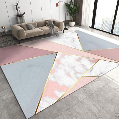 Powder Blue Golden Triangle Area Rug, Simple and Fresh Geometric Indoor Non-Slip Kids Rugs, Machine Washable Breathable Durable Carpet for Front Entrance Floor Decor,5.3 x 8ft