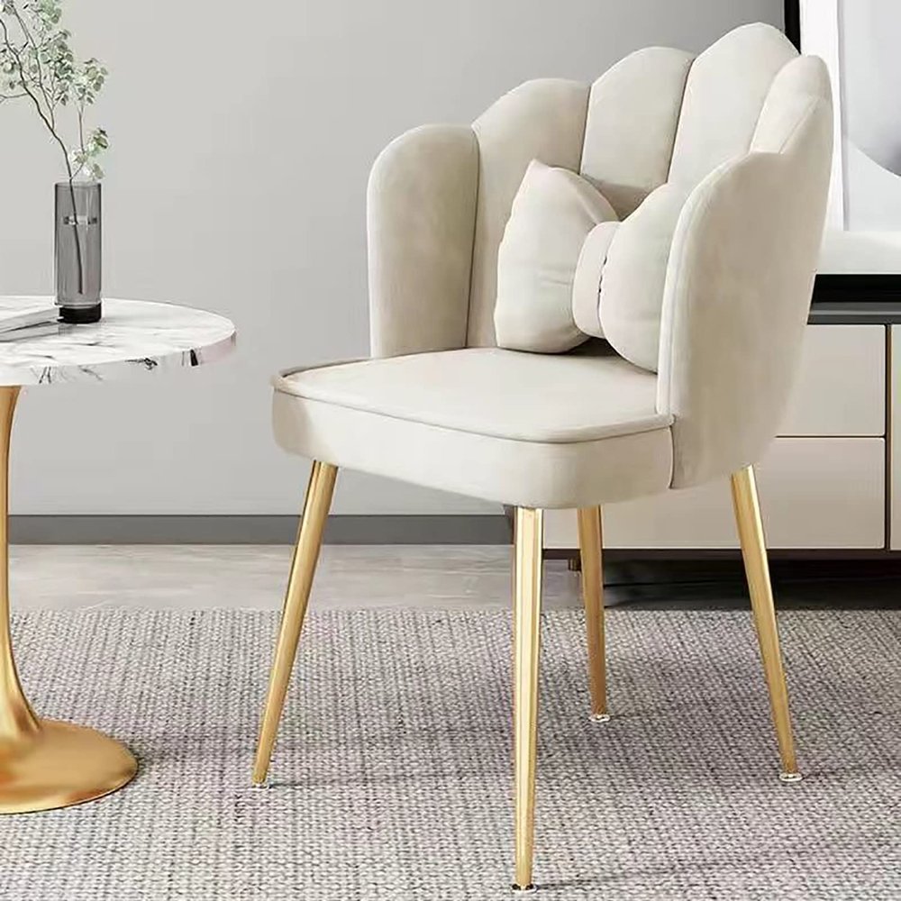 Office Chair Gaming Chair Computer Chair Velvet Vanity Chair,Upholstered Cute Accent Chair Wide Side Modern Kitchen Dining Chair with Golden Legs,Tufted Makeup Chairs Fluffy Petal Chairs for