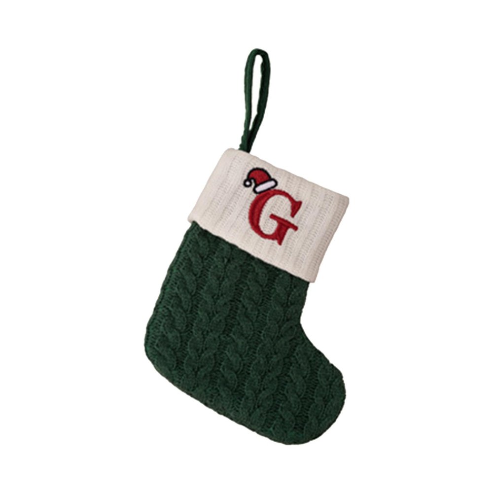7 Inches Mini Christmas Stocking, White/Green/Red Initial Monogram Embroidered Lettetr Christmas Decor Stocking, Personalized Knit Mini Xmas Stocking for Family Holiday Xmas Tree Decor (Green-G)