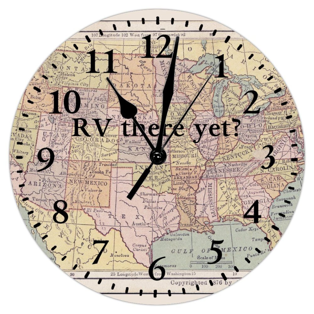 ArogGeld PVC Clock There Yet Hanging Clock World Map 10in Silent Non-Ticking Battery Operated Funny Large Wall Clock Decoration for Home Living Room Dining Bedroom Kitchen Housewarming Gift