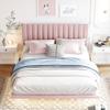anwickjeff Modern Queen Size Velvet Upholstered Bed Frame with Smart Led Light and Headboard, Floating Bed Frame Queen Size for Kids, Smart Bed, Bedroom Sets (Pink) view 3